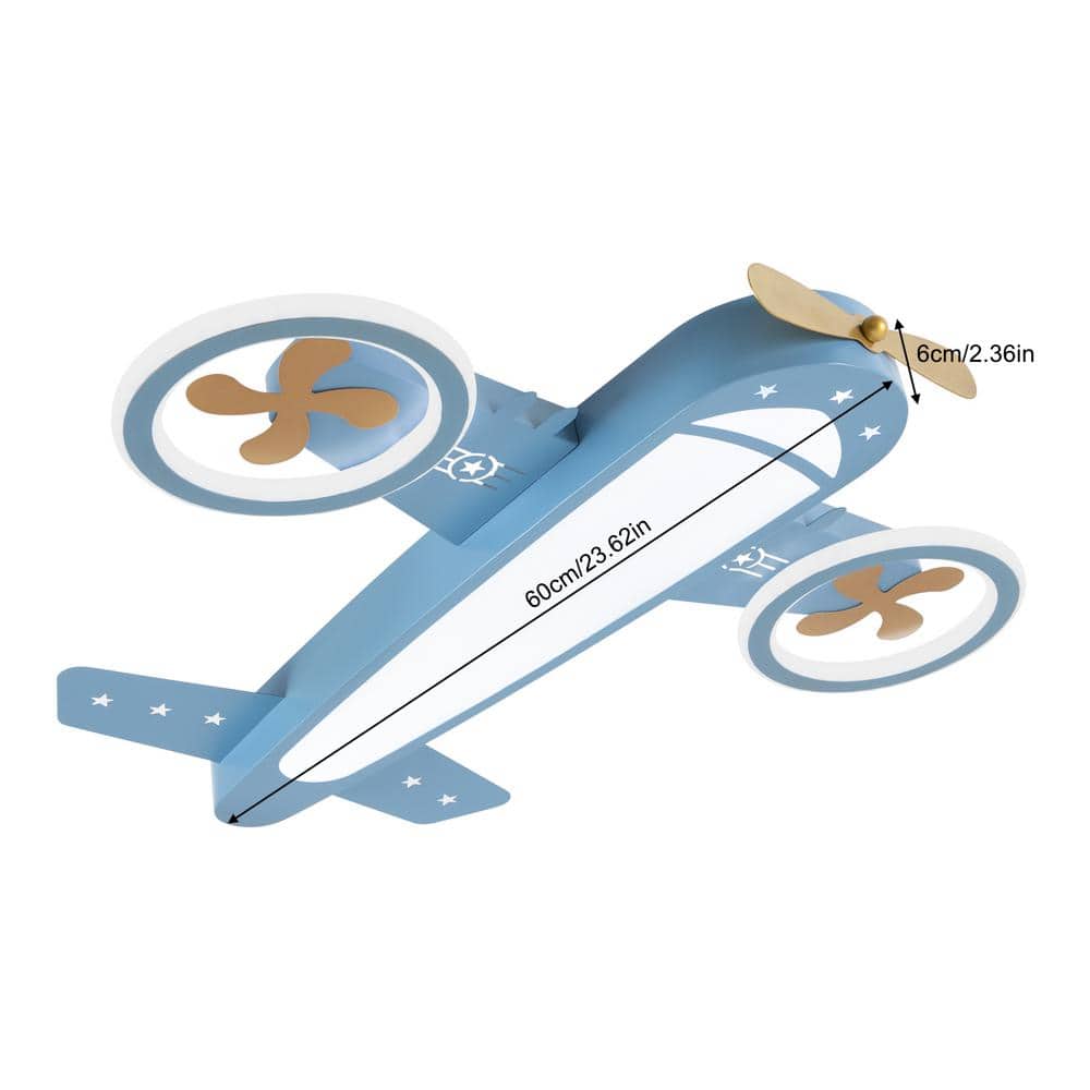 23.62 in. Blue and Gold Creative Airplane-Shaped Dimmable Flush Mount Ceiling Light with Remote and Integrated LED Light - Hercitys