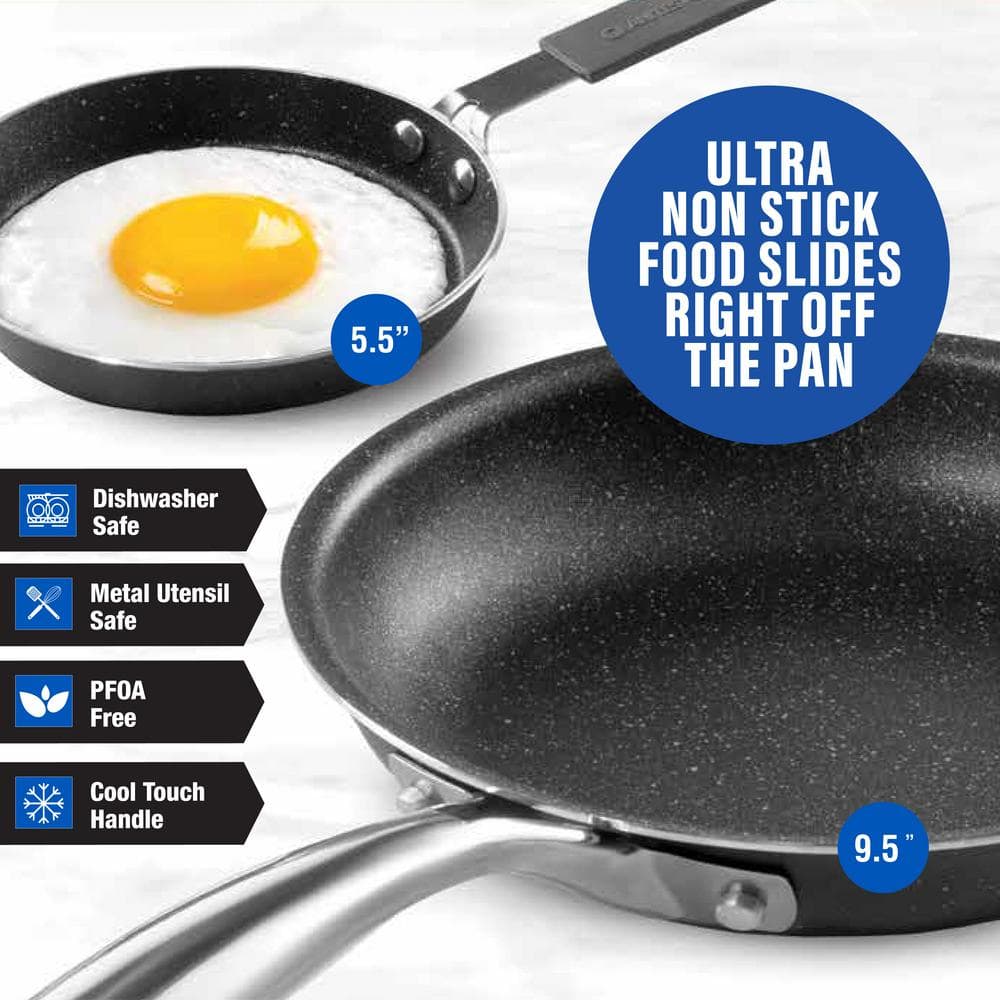 2-Piece Black Aluminum Ultra-Durable Diamond Infused Nonstick Frying Pan Set (5. 5 in. and 9. 5 in.) - Hercitys