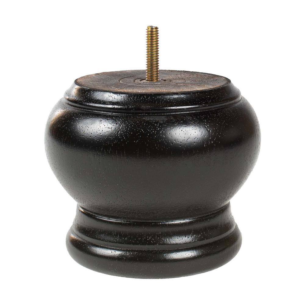 4 in. x 4-3/4 in. Stained Espresso Solid Hardwood Round Bun Foot (4-Pack) - Hercitys