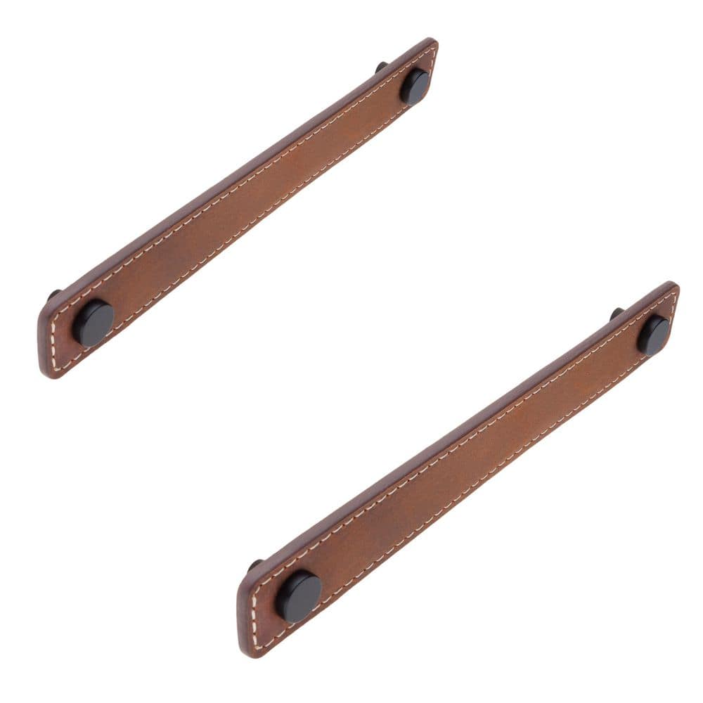 2-Pack Saddle Leather 6 in. (152 mm) Center-to-Center Rustic Matte Black Drawer Pull - Hercitys