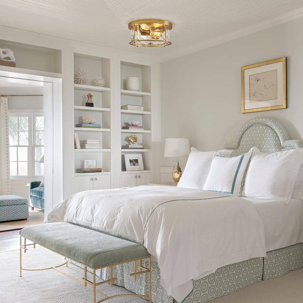 12.5 in. 2-Light Gold Flush Mount Water Ripple Glass Ceiling Light with Metal Frame - Hercitys