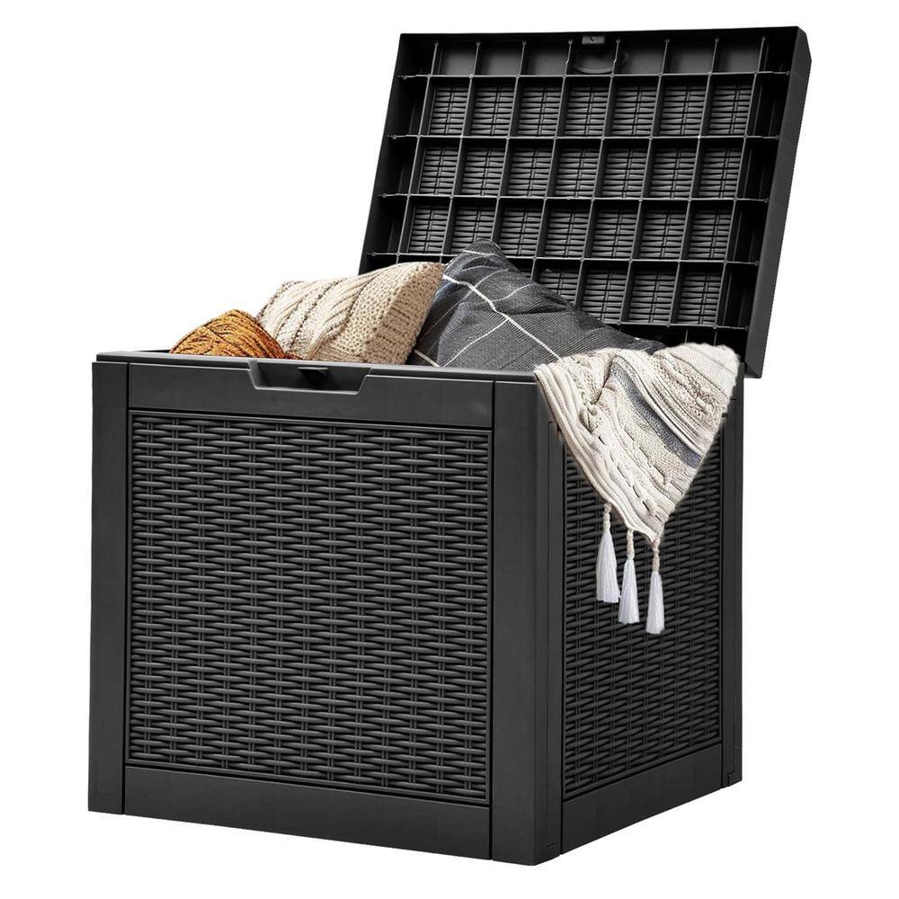 32 Gal. Black Water Resistant Resin Deck Box with Lockable Lid and Side Handles - Hercitys