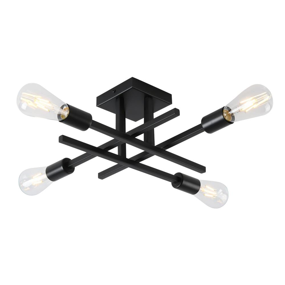 18.11 in. 4-Light Black Modern Sputnik Semi- Flush Mount Ceiling Lights with No Bulbs Included - Hercitys