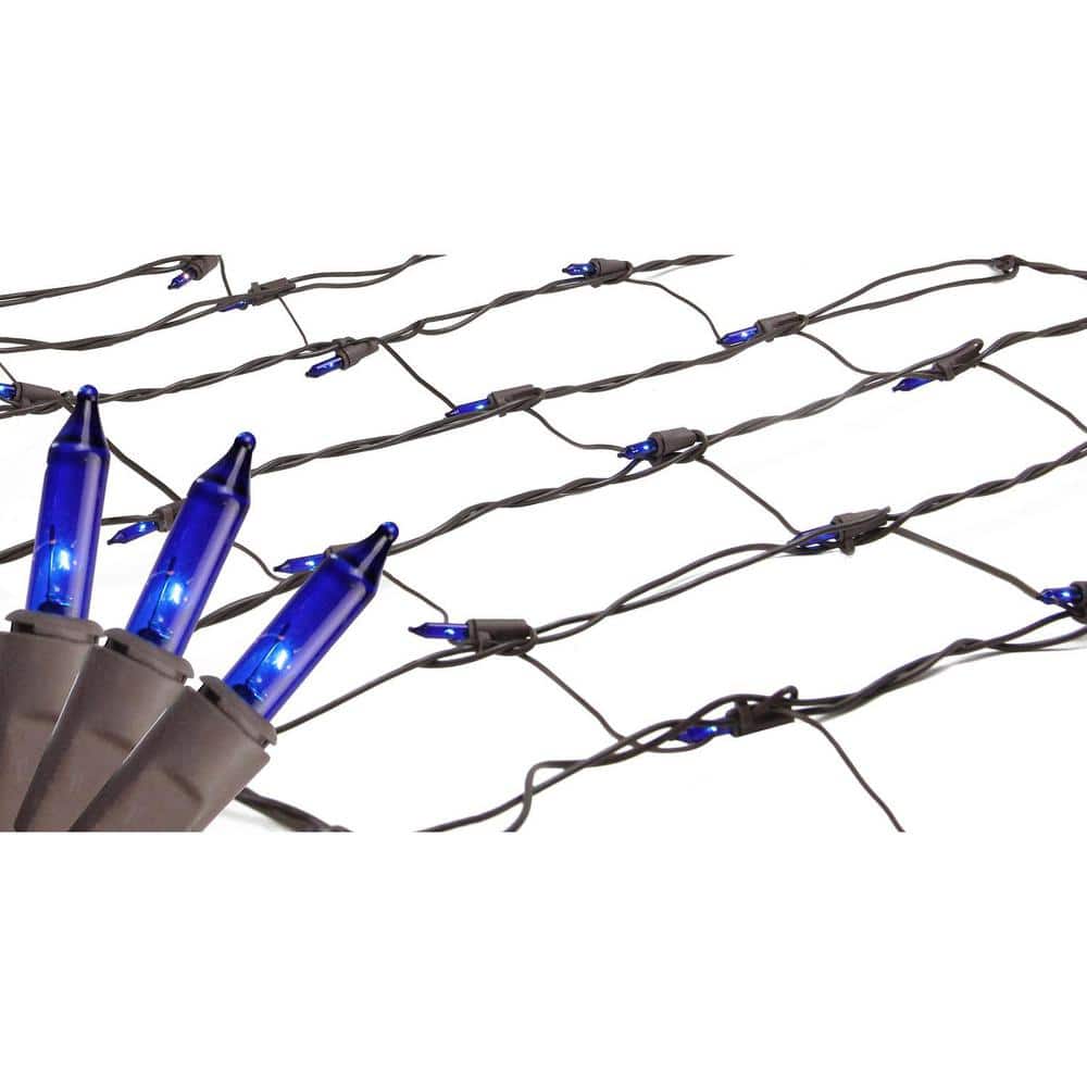 2 ft. x 8 ft. Blue Mini Net Style Tree Trunk Wrap Christmas Lights with Brown Wire - Hercitys