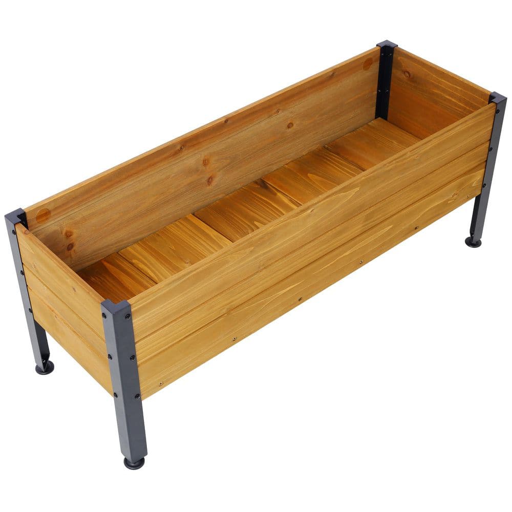 37 in. x 12.75 in. x 14.75 in. Brown Wood Outdoor Patio Raised Garden Bed Planter Box for Deck, Balcony - Hercitys