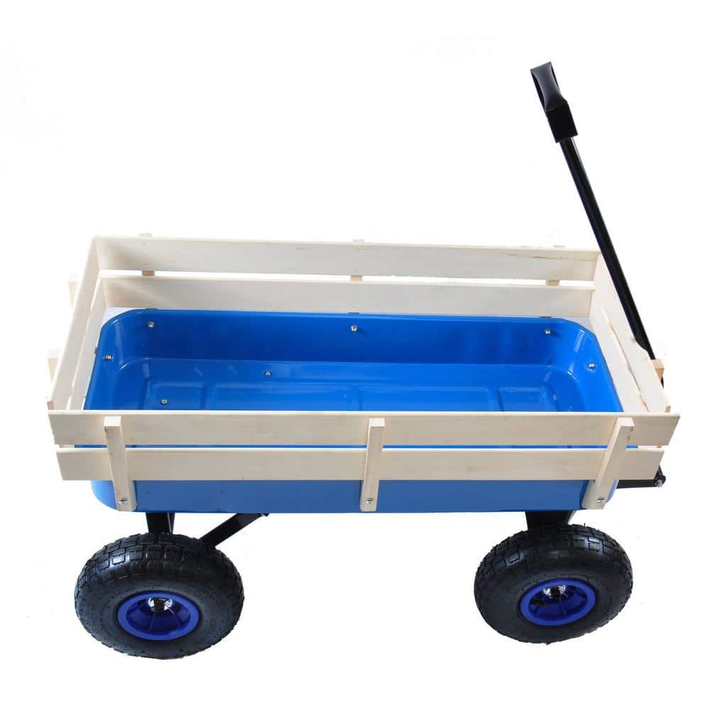 3 cu.ft. Steel Cargo Wagon with Removable Side Children Kids’ Pull-Along Wagons Garden Cart Blue - Hercitys