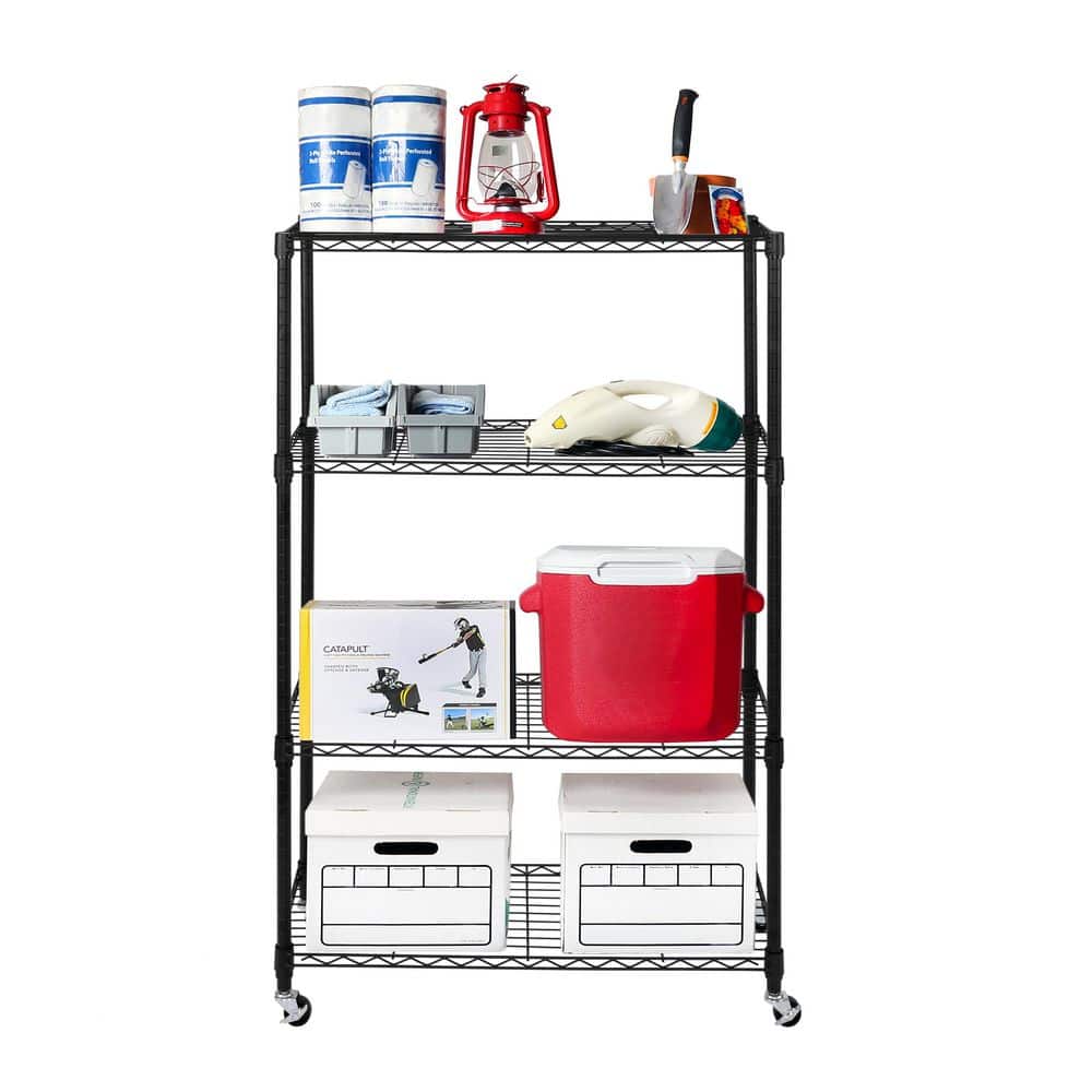 4-Tier Steel Wire Shelving System in Black (36 in. W x 14 in. D x 56.5 in. H) - Hercitys