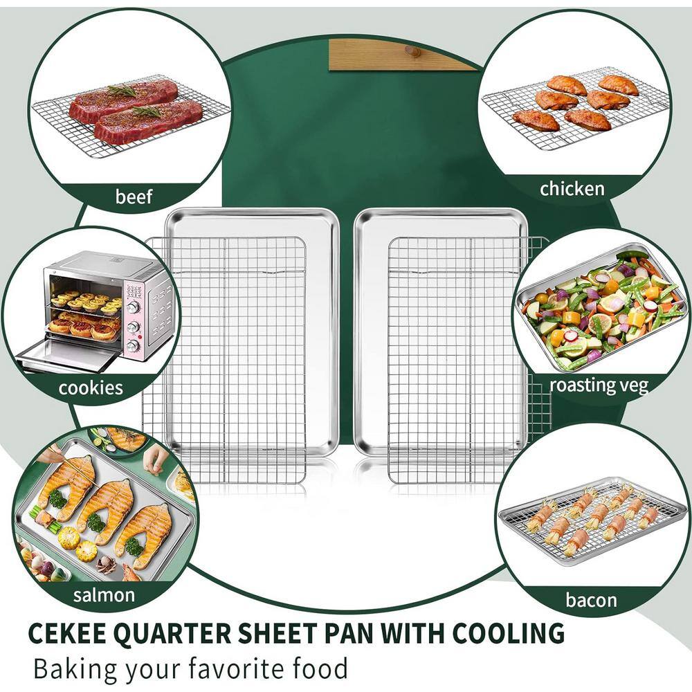 2-Piece Stainless Steel Quarter Sheet Pan with Cooling Rack Set [2 Baking Sheets & Racks] Rust,Warp Resistant & Nonstick - Hercitys