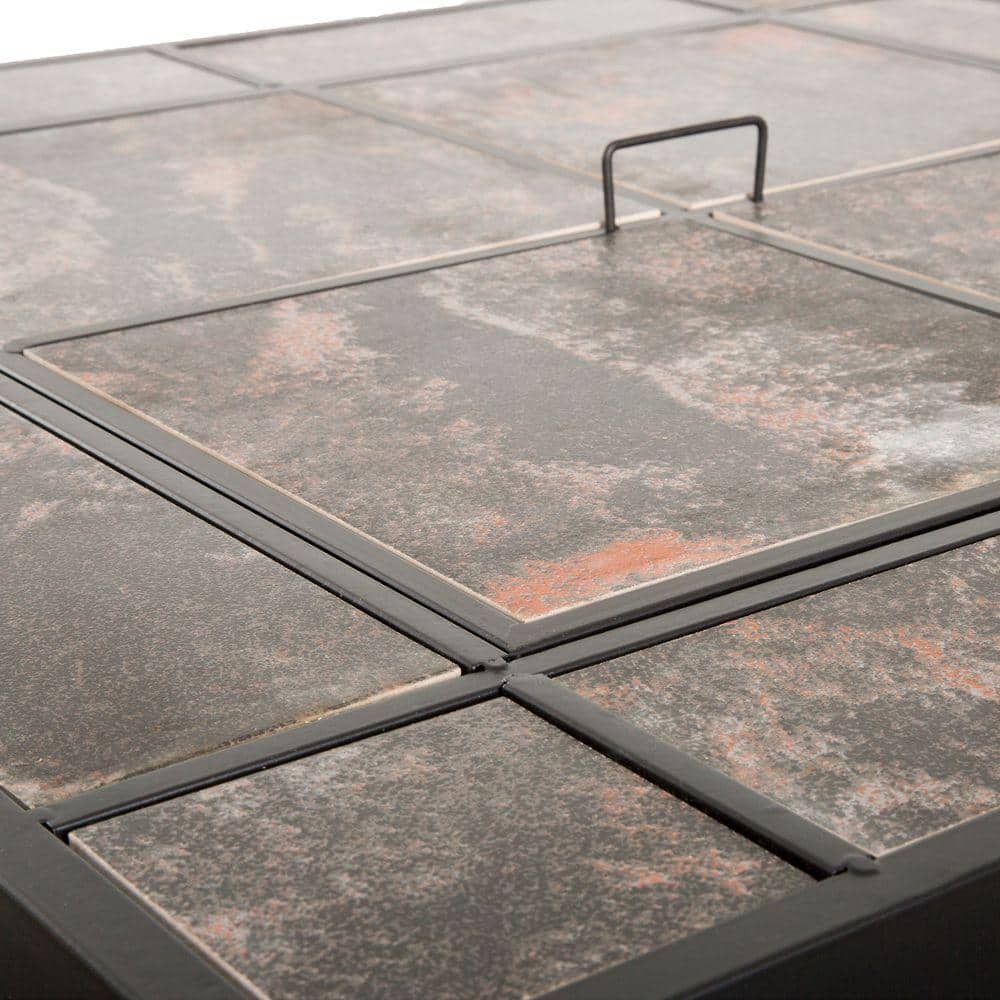 30 in. Square Steel Fire Pit and Table with Cover - Hercitys