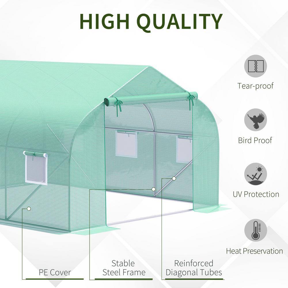 12′ x 10′ x 7′ Outdoor Walk-in Tunnel Greenhouse, with Roll-up Windows, Zippered Door, PE Cover, Heavy-Duty Steel Frame - Hercitys