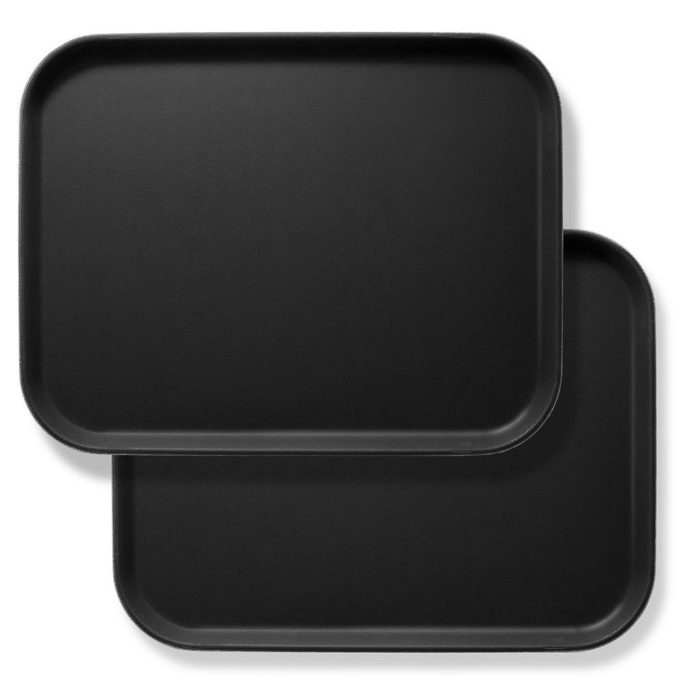14 in. x 18 in. x .75 in. Rectangular Plastic Non-Slip Serving Trays, Black – NSF Food Service (Set of 2) - Hercitys
