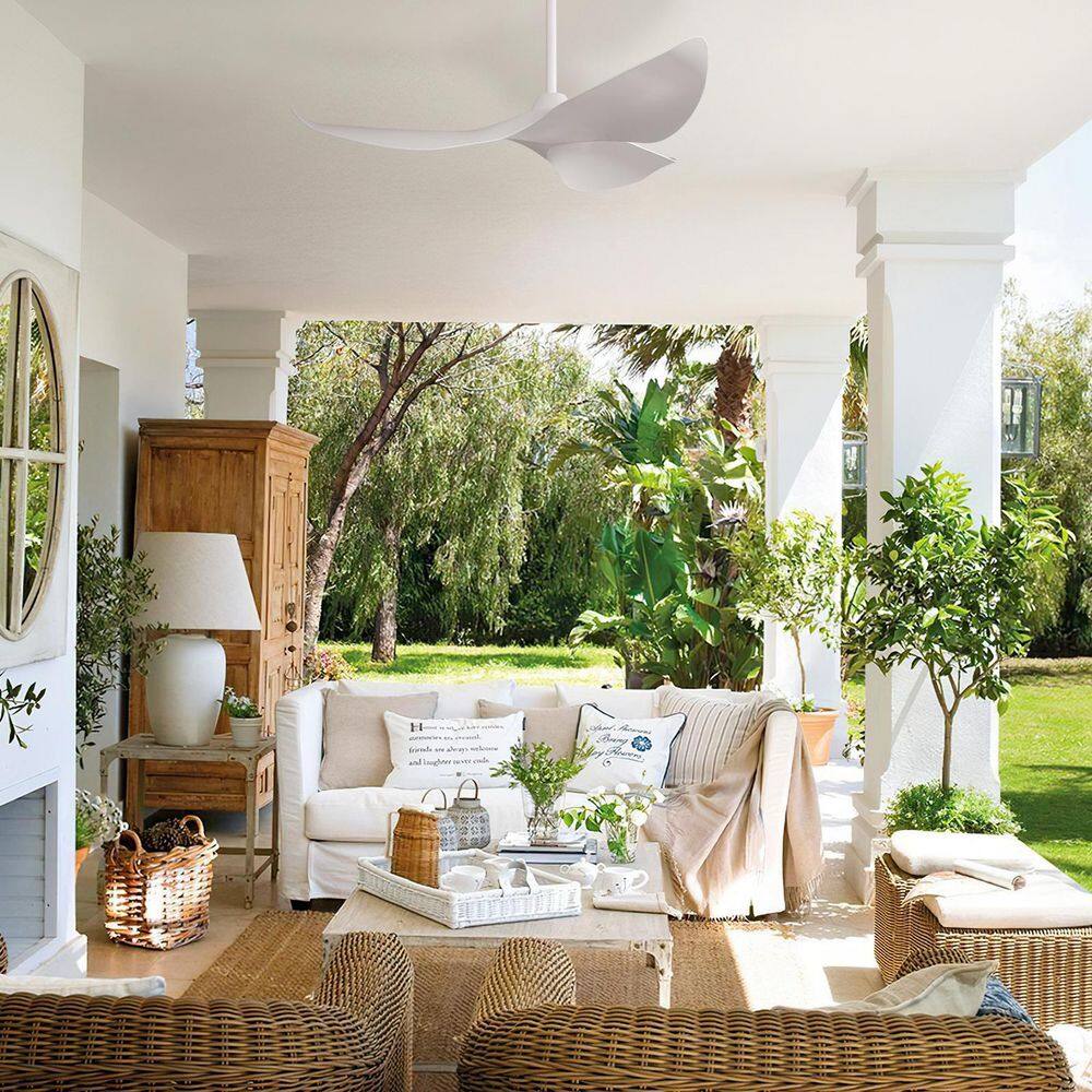 38 in. Indoor/Outdoor White Ceiling Fan without Light for Bedroom, Remote Control Included - Hercitys