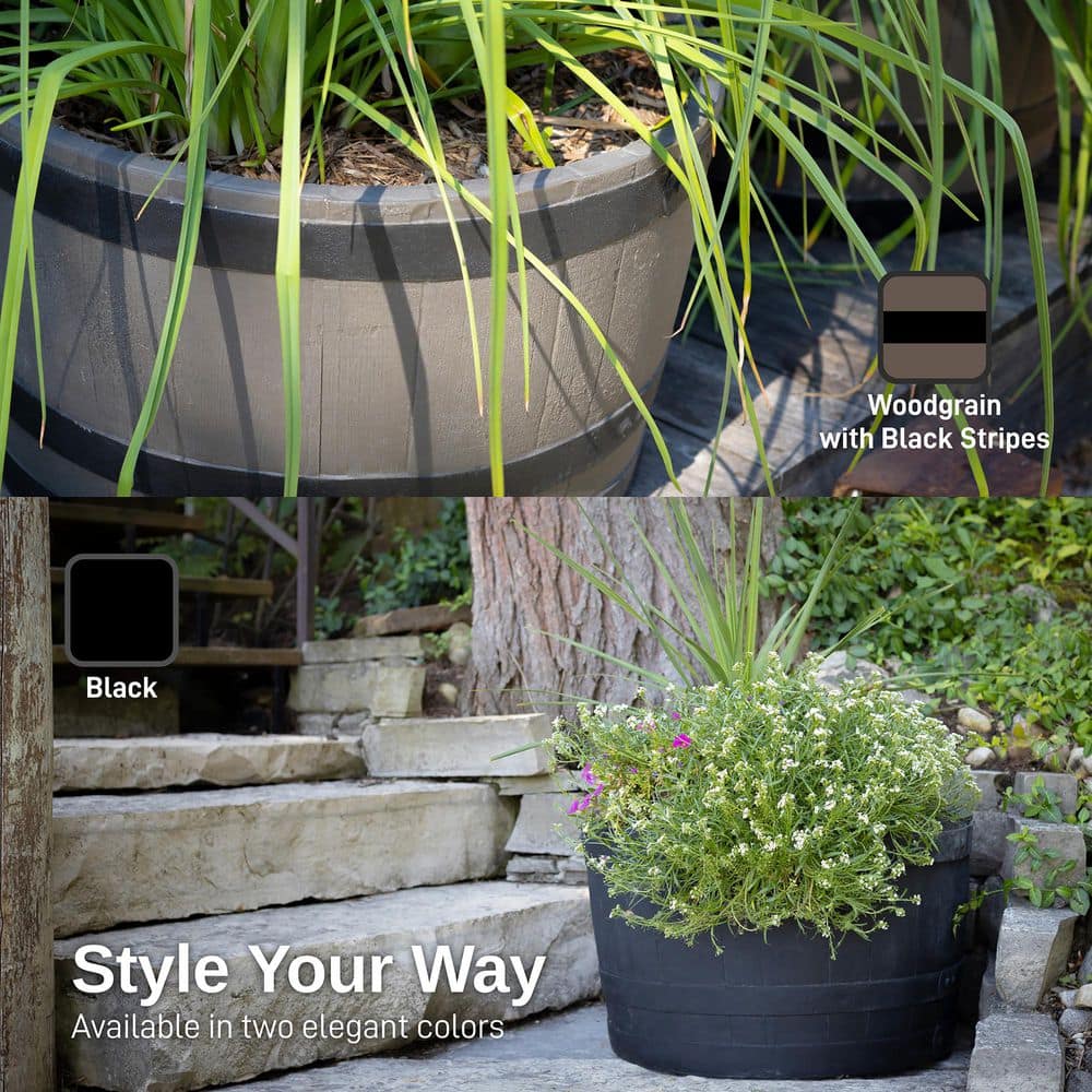 24 in. Dia x 14 in. H Black Plastic Half Barrel - Hercitys