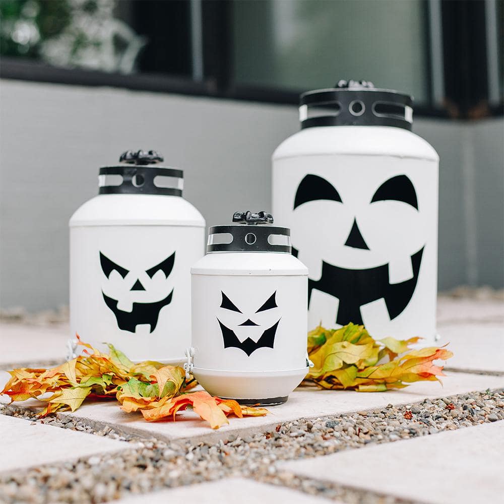 14 in. Halloween White Pumpkin Lanterns – Replica Propane Lanterns (Set of 3) - Hercitys