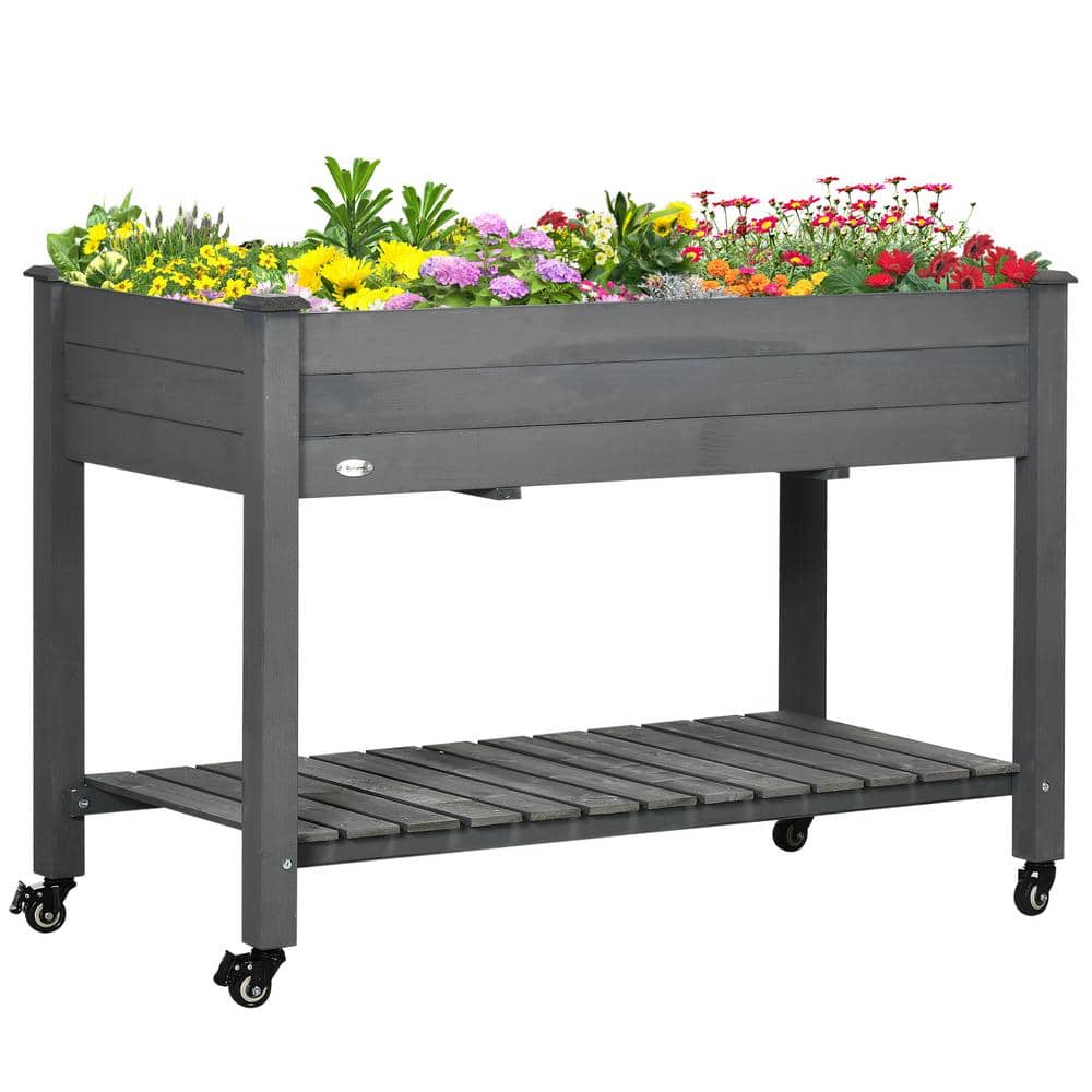 47 in. x 22 in. Raised Garden Bed with Wheels, Elevated Wood Planter Box with Storage Shelf for Backyard, Patio, Balcony - Hercitys