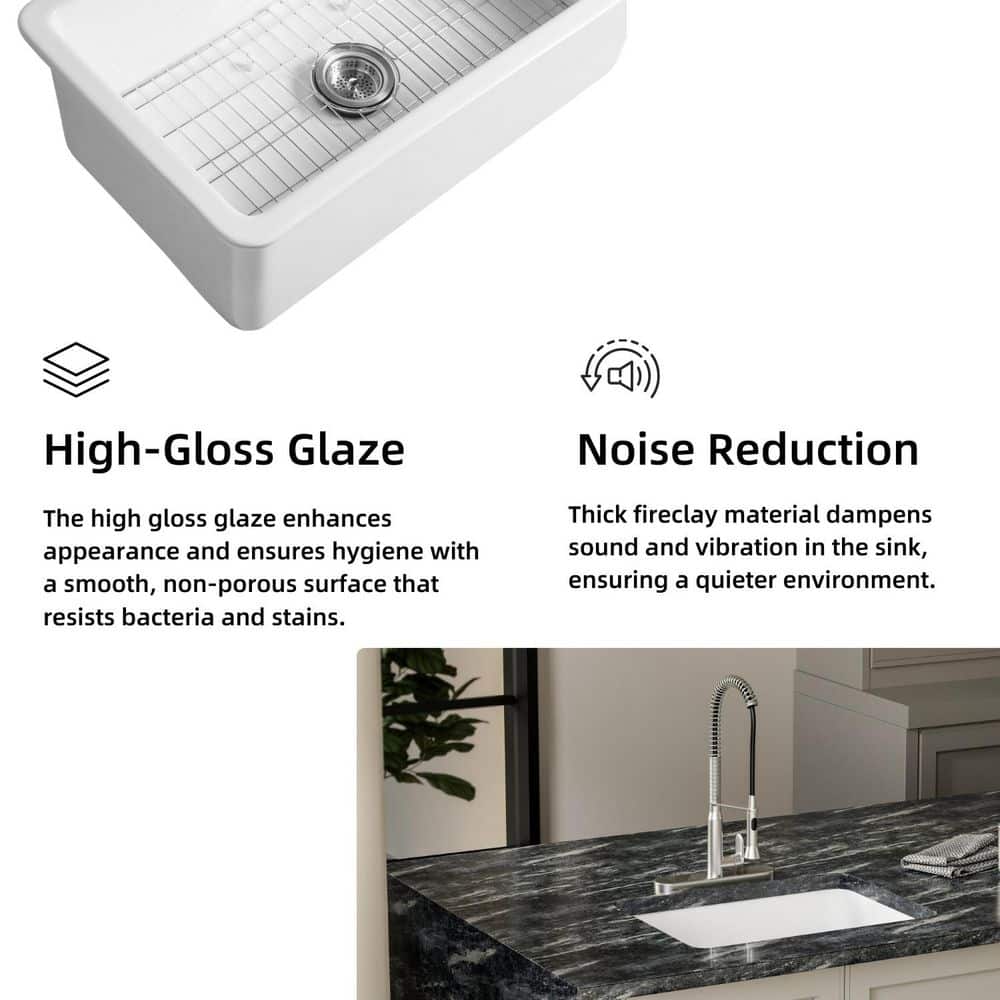 24 in. White Undermount/Drop-in Kitchen Sink Single Bowl, Fireclay Drop-in Kitchen Sink, Drain Kit and Grid Included - Hercitys