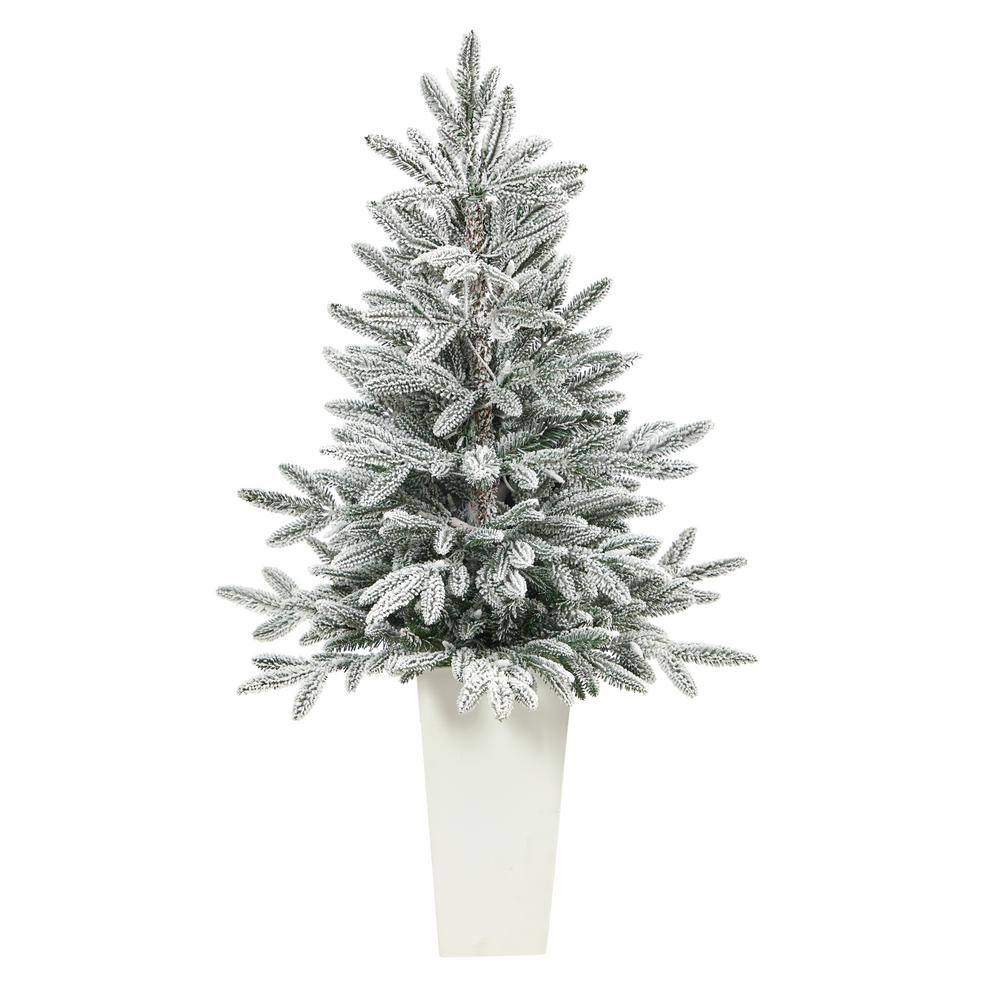 3.5 ft. Flocked Pre-Lit Manchester Spruce Artificial Christmas Tree with 50-Lights and 133 Bendable Branches in Planter - Hercitys