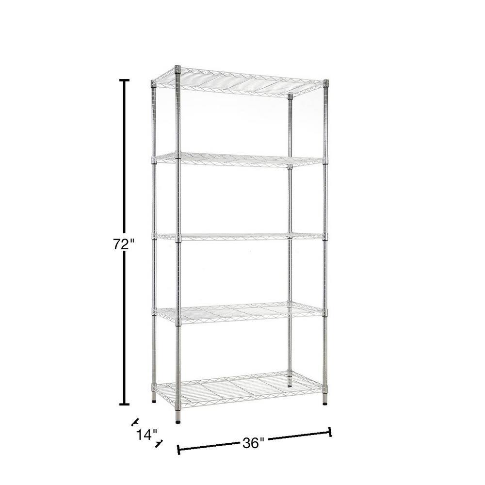 5 Tier Chrome Utility Wire Shelving Unit 14 in. x 36 in. x 72 in. - Hercitys