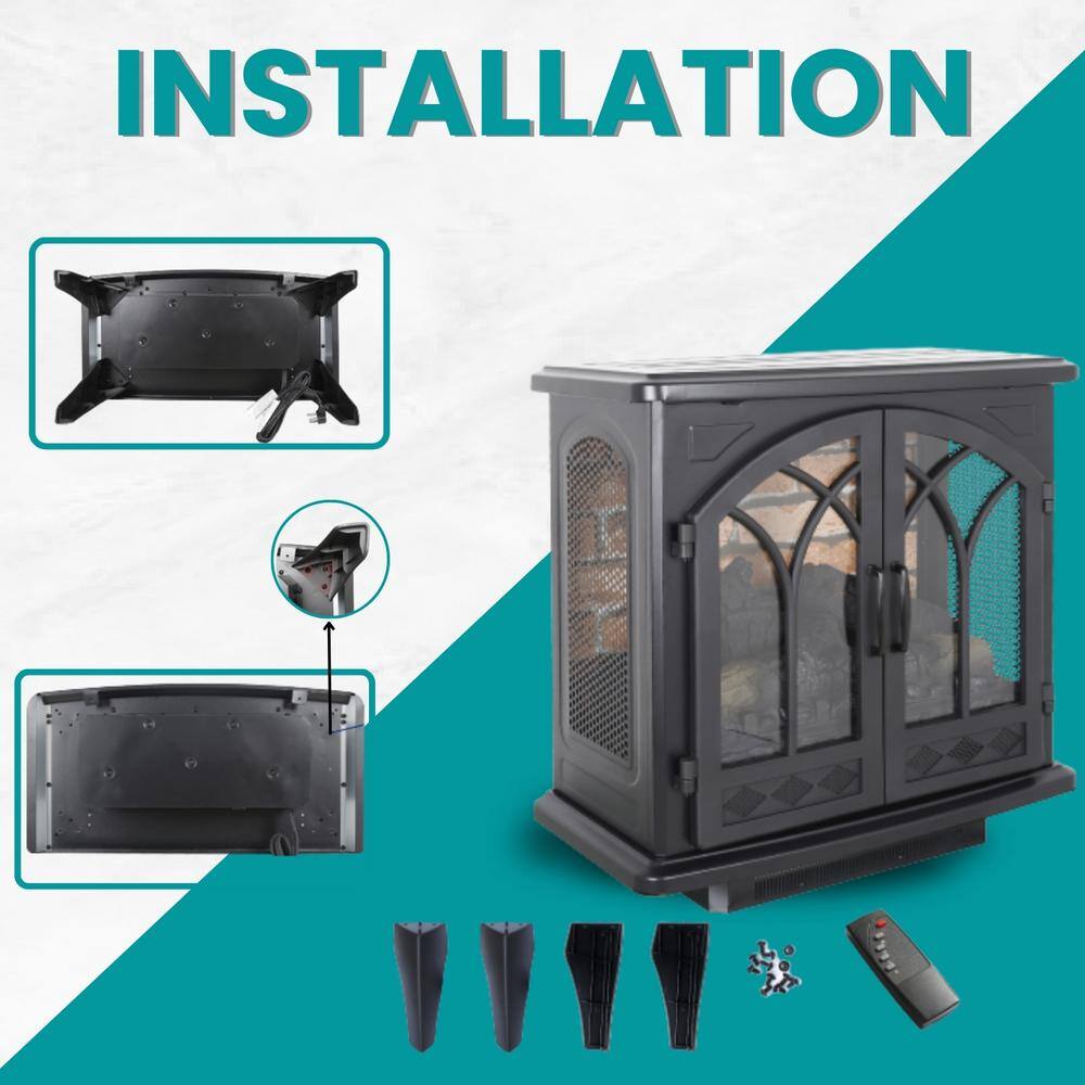 1500-Watt Black 18 in. 3D Infrared Quatz Electric Stove Heater with Automatic Shut off and Remote Control - Hercitys