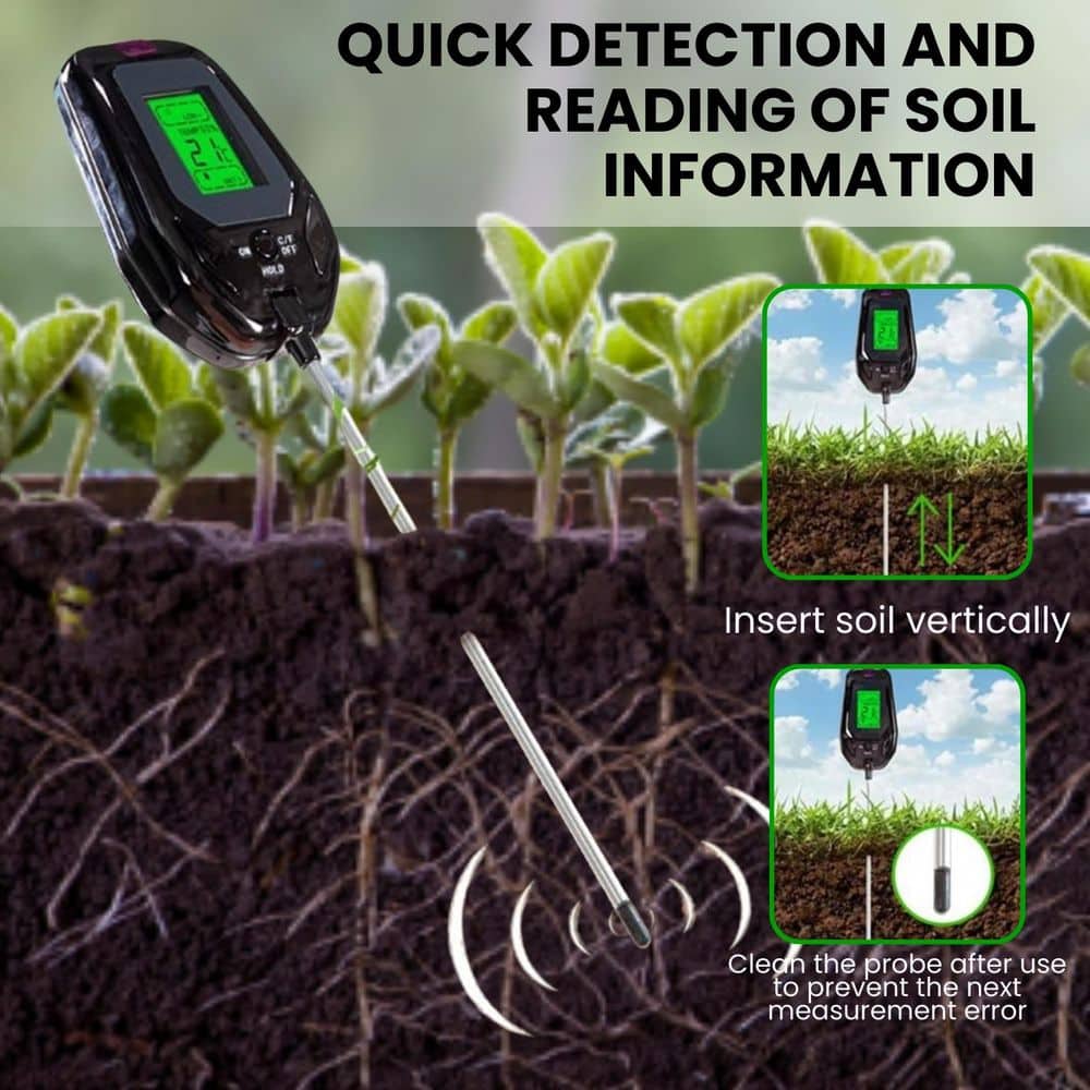 5-in-1 Soil Moisture Meter Flower and Gardening PH Tester ABS and Metal with Digital Display - Hercitys