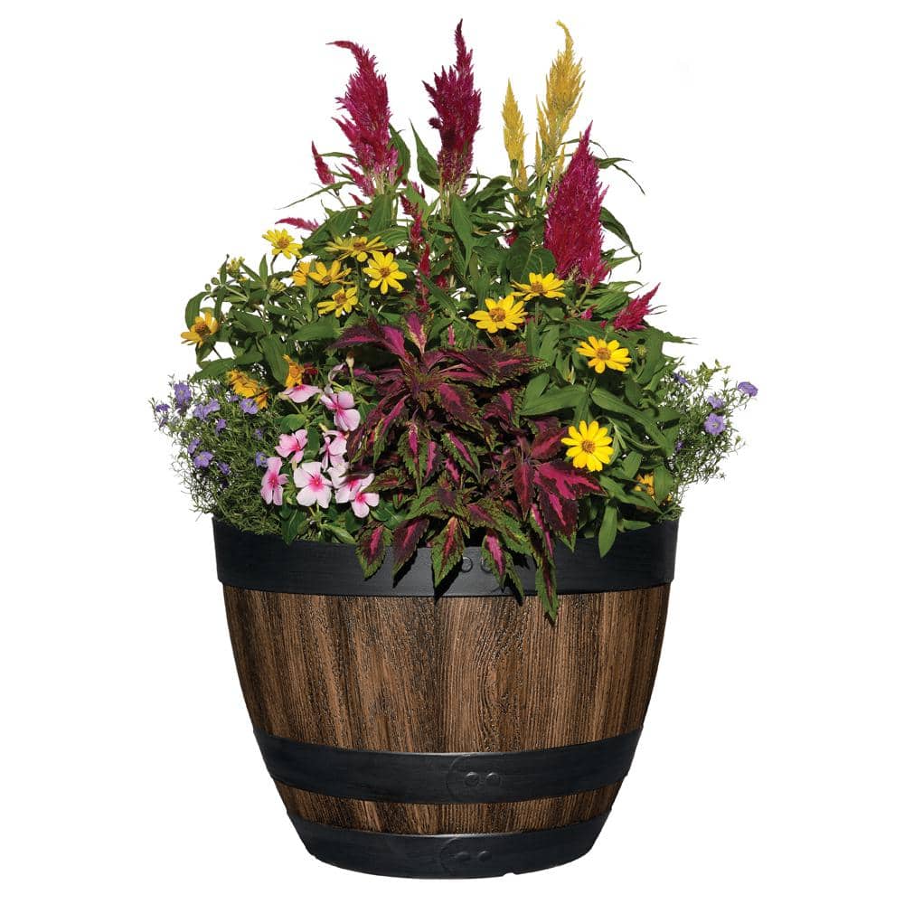 20 in. Reedley Large Kentucky Walnut Brown Resin Wine Barrel Planter (20 in. D x 14.5 in. H) - Hercitys