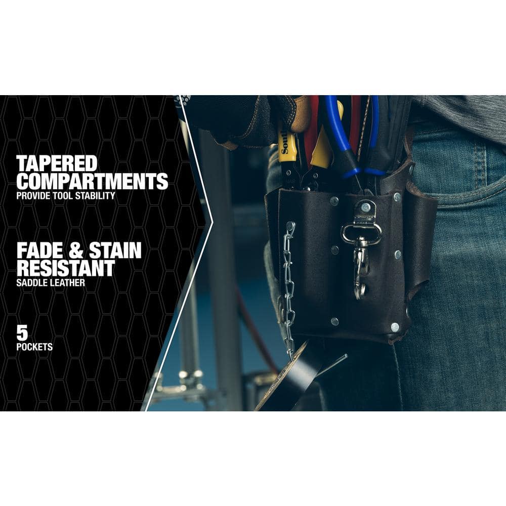 5 Pocket Leather Tool Pouch with Electrical Tape Chain - Hercitys