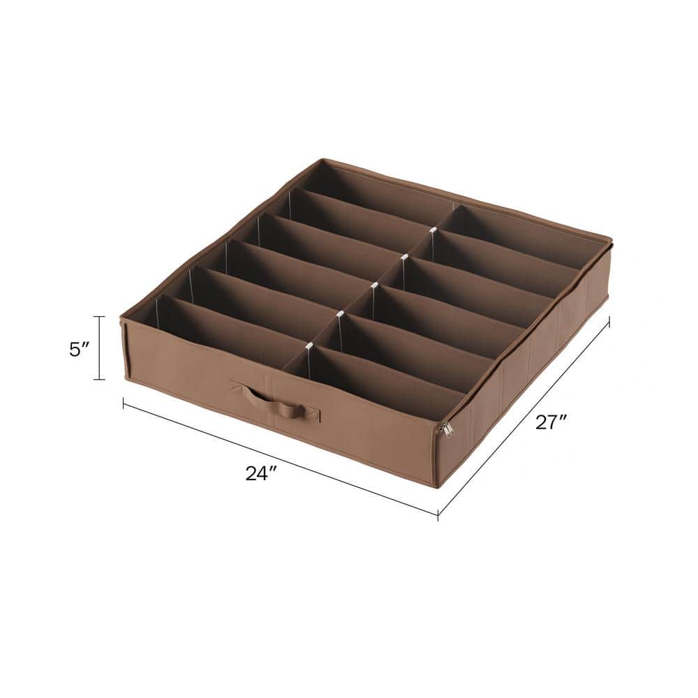27 in. x 5 in. 12-Pair Brown base with a clear cover Nylon Underbed Shoe Storage - Hercitys