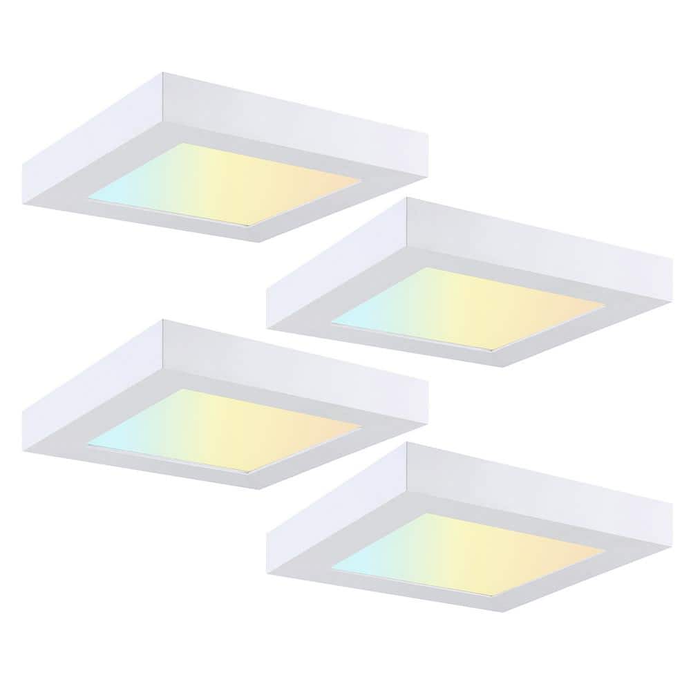 4-Pack 5.5 in. Square Color Selectable LED Integrated LED Flush Mount Downlight, White - Hercitys