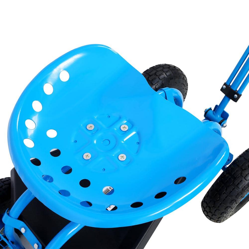 4 cu. ft. Blue Steel Rolling Garden Scooter Garden Cart Seat with Wheels and Tool Tray, 360 Swivel Seat - Hercitys