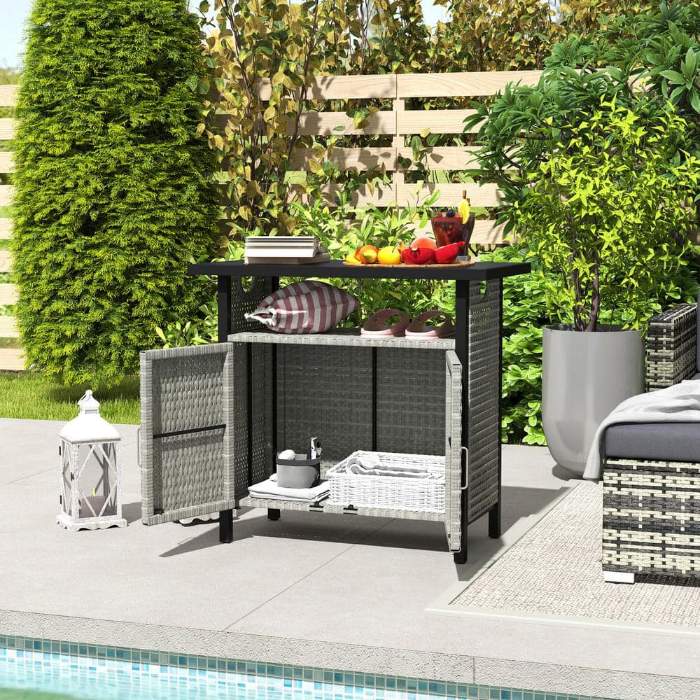 46 gal. Outdoor Pool Towel Storage Cabinet Organizer, Deck Box with Cabinet, Gray - Hercitys