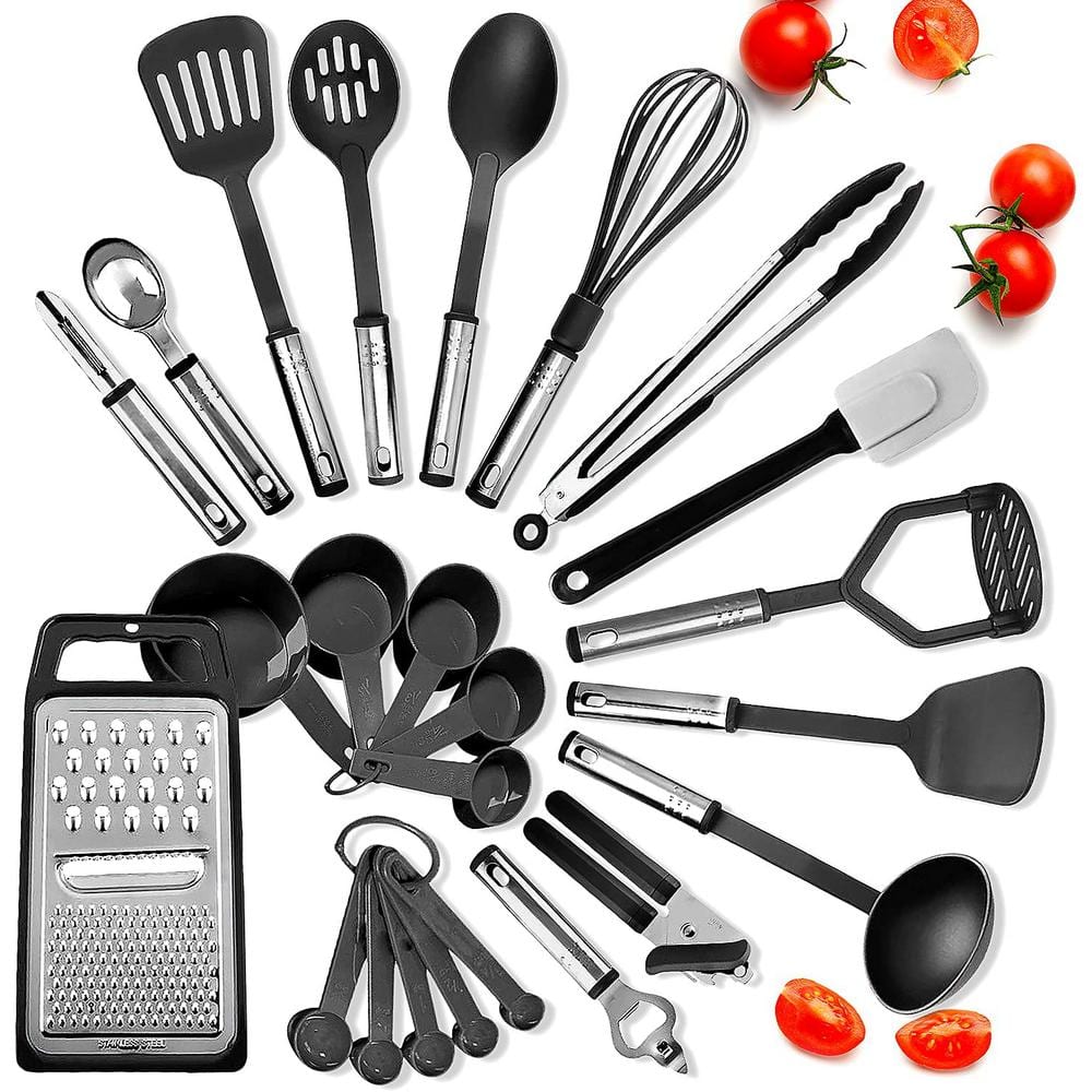 39-Piece Nonstick Black Steel Bakeware Set with Black Utensil and Silicone Handles - Hercitys
