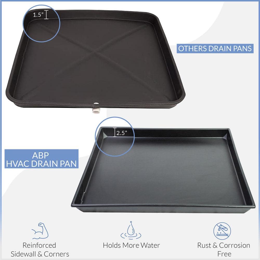 33 in. x 28 in. Heavy Duty Plastic HVAC Condensate Drain Pan with Drain Hose Adapter - Hercitys