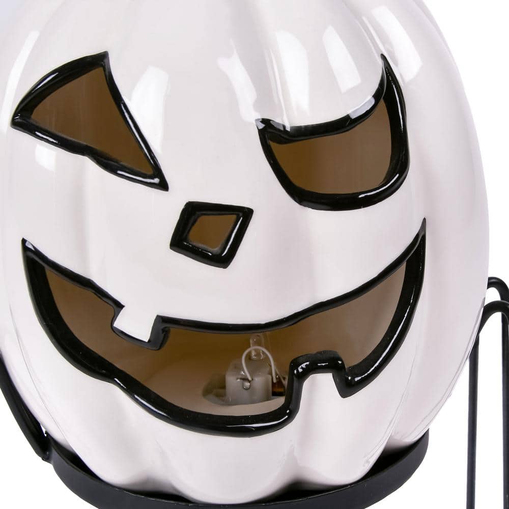 15 in. Battery Operated Pre-Lit Ghost Pumpkin in Stand - Hercitys