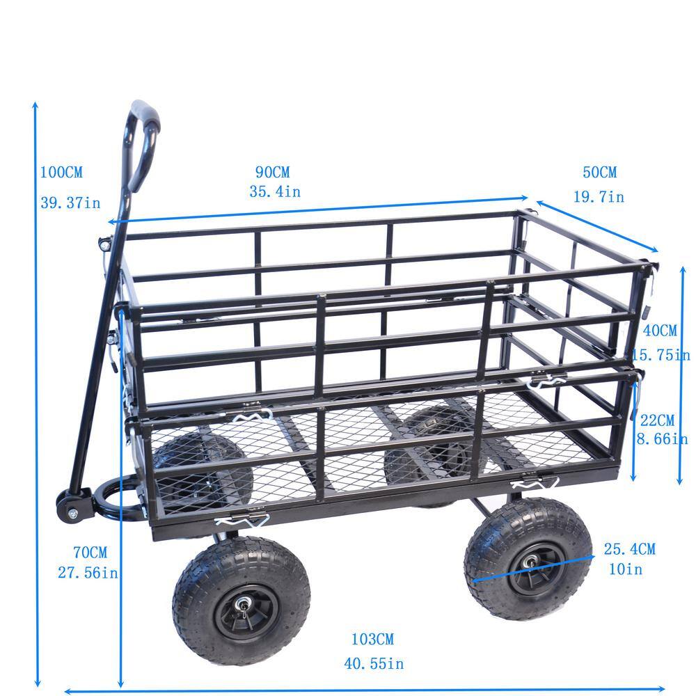 3 cu. ft. Black Steel Utility Garden Cart for 550 Ib. - Hercitys