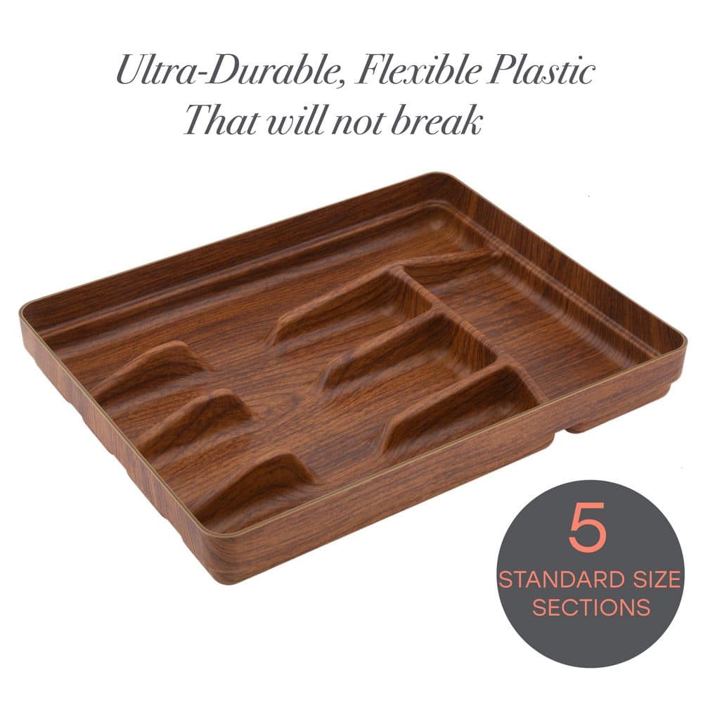 5 Compartment Wood Look Cutlery Tray - Hercitys