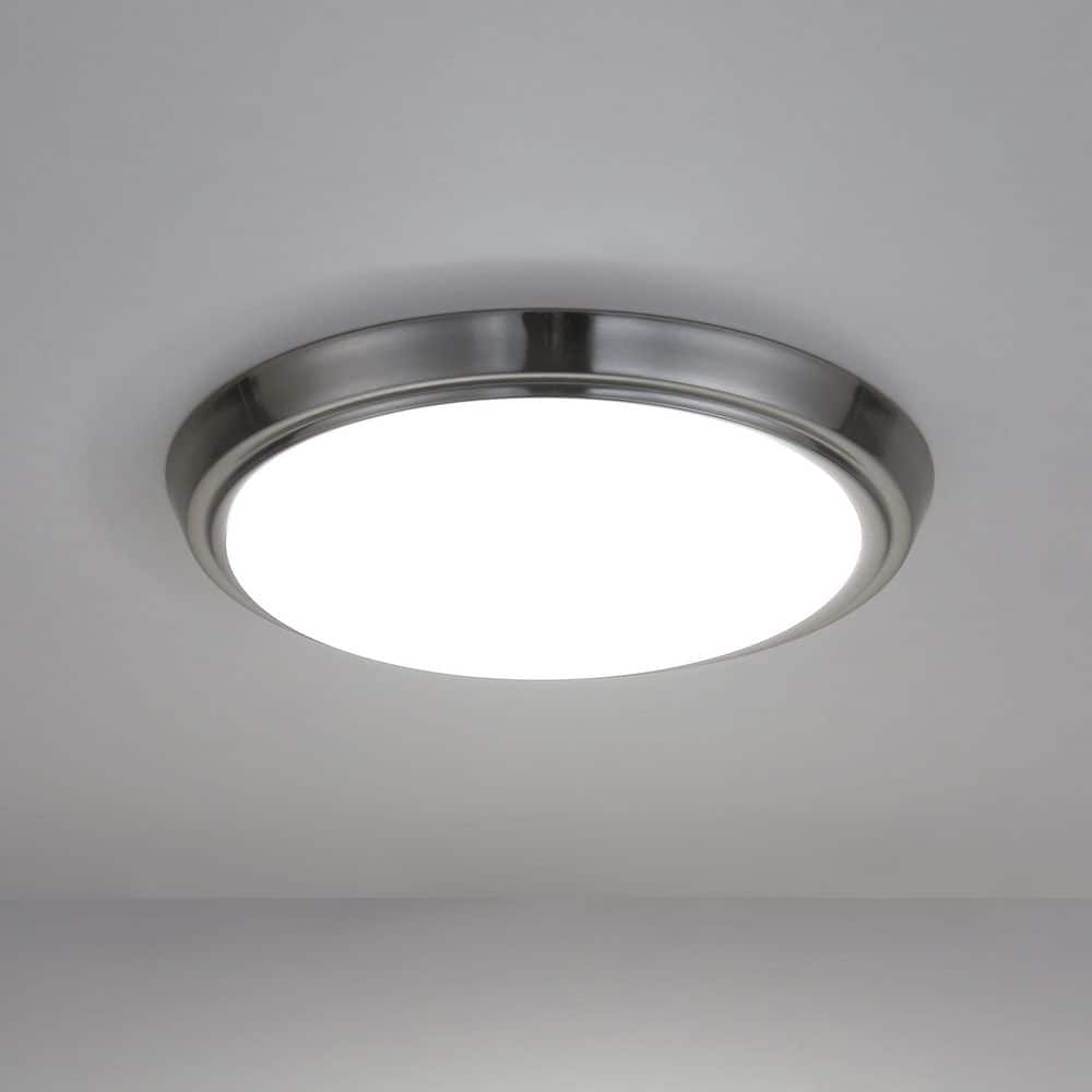12.99 in. Brushed Nickel Selectable LED CCT Color Changing Round Ceiling Flush Mount Light Fixture - Hercitys