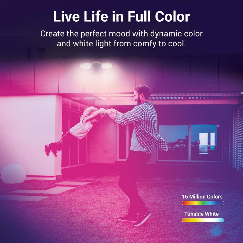 180-Watt equivalent 2400 Lumen 180° ESF WiZ Motion Flood Black Integrated LED Flood Light - Hercitys