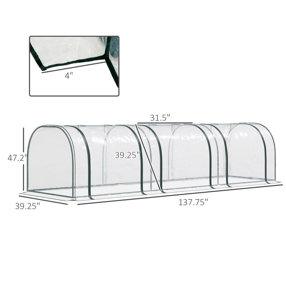 137.75 in. W x 39.25 in. D x 47.2 in. H PVC Clear Portable Greenhouse with Zippered Doors, UV Waterproof, Steel Frame - Hercitys