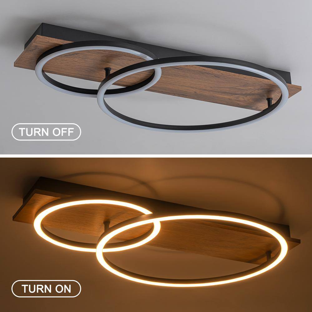 23.6 in. 2-Light Farmhouse Wood Integrated LED Flush Mount Ceiling Light - Hercitys