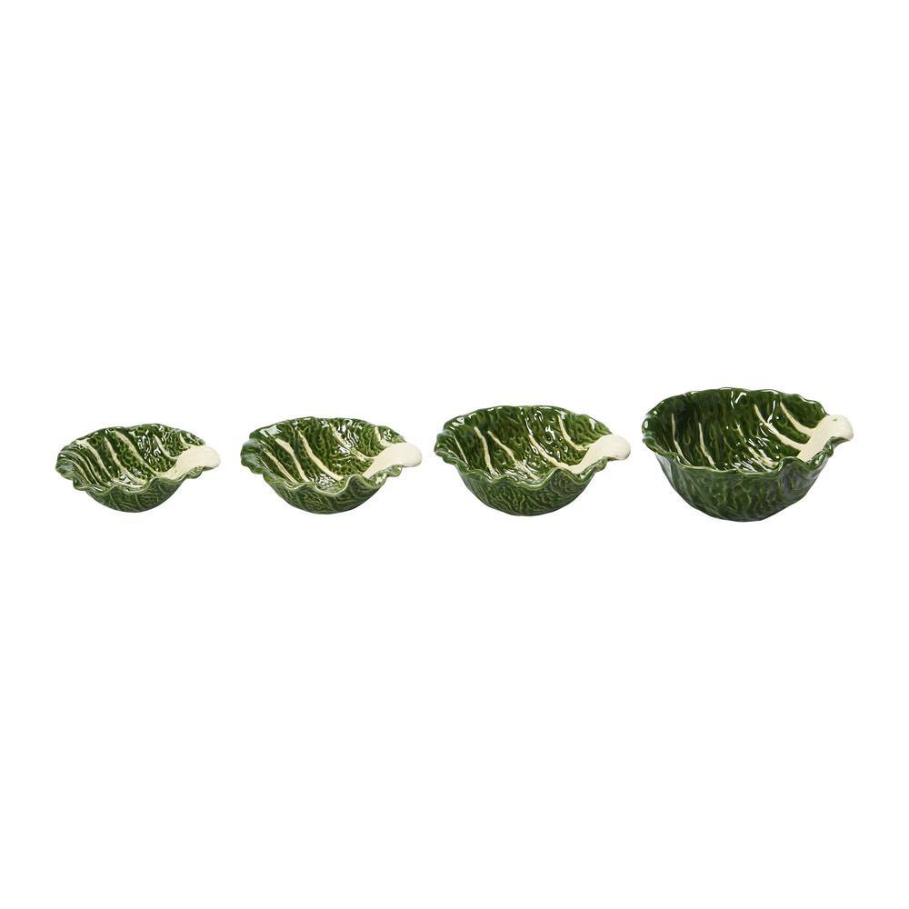 5.5 in. 6.8 fl. oz. Green Hand-painted Cabbage Shaped Stoneware Serving Bowls (Set of 4) - Hercitys