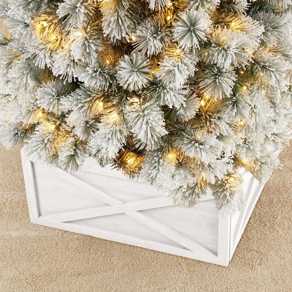 26 in. L Washed White Wooden Tree Collar - Hercitys