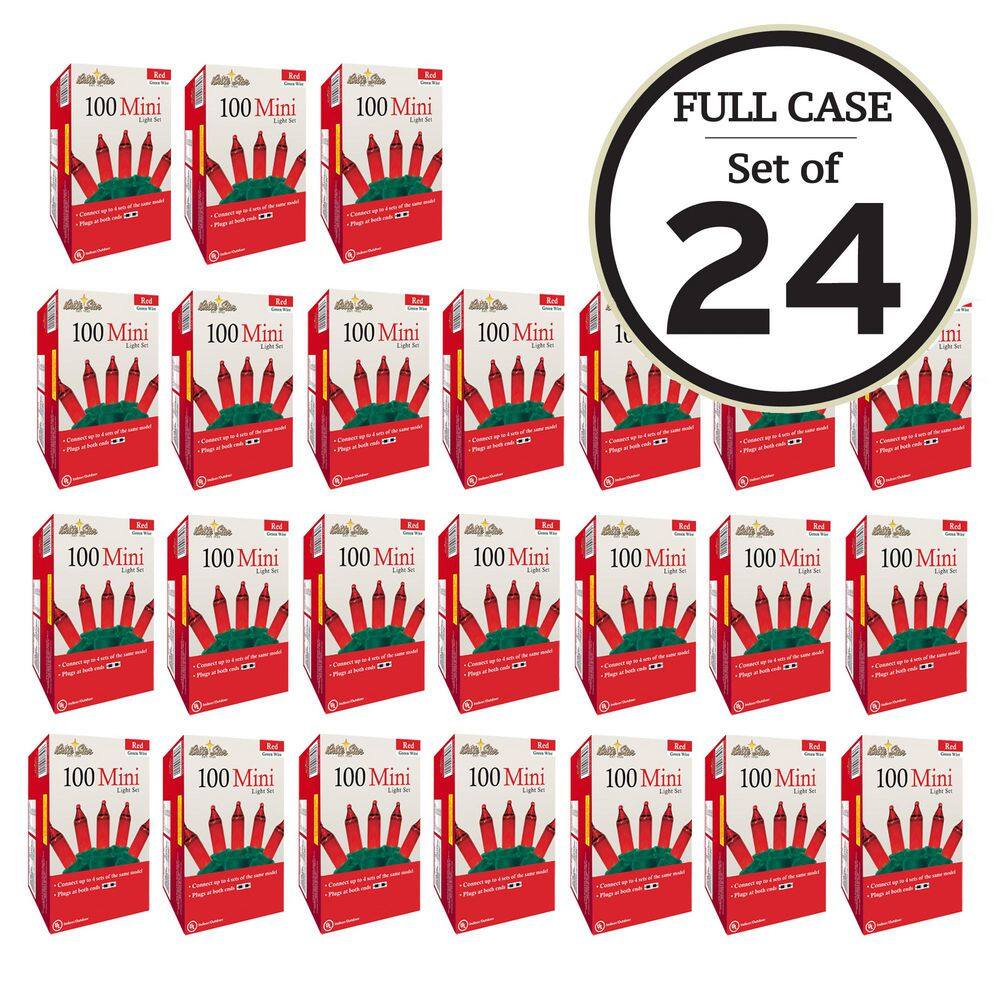 100-Light Red with Green Wire String to String Mini Light Set (Set of 24) - Hercitys