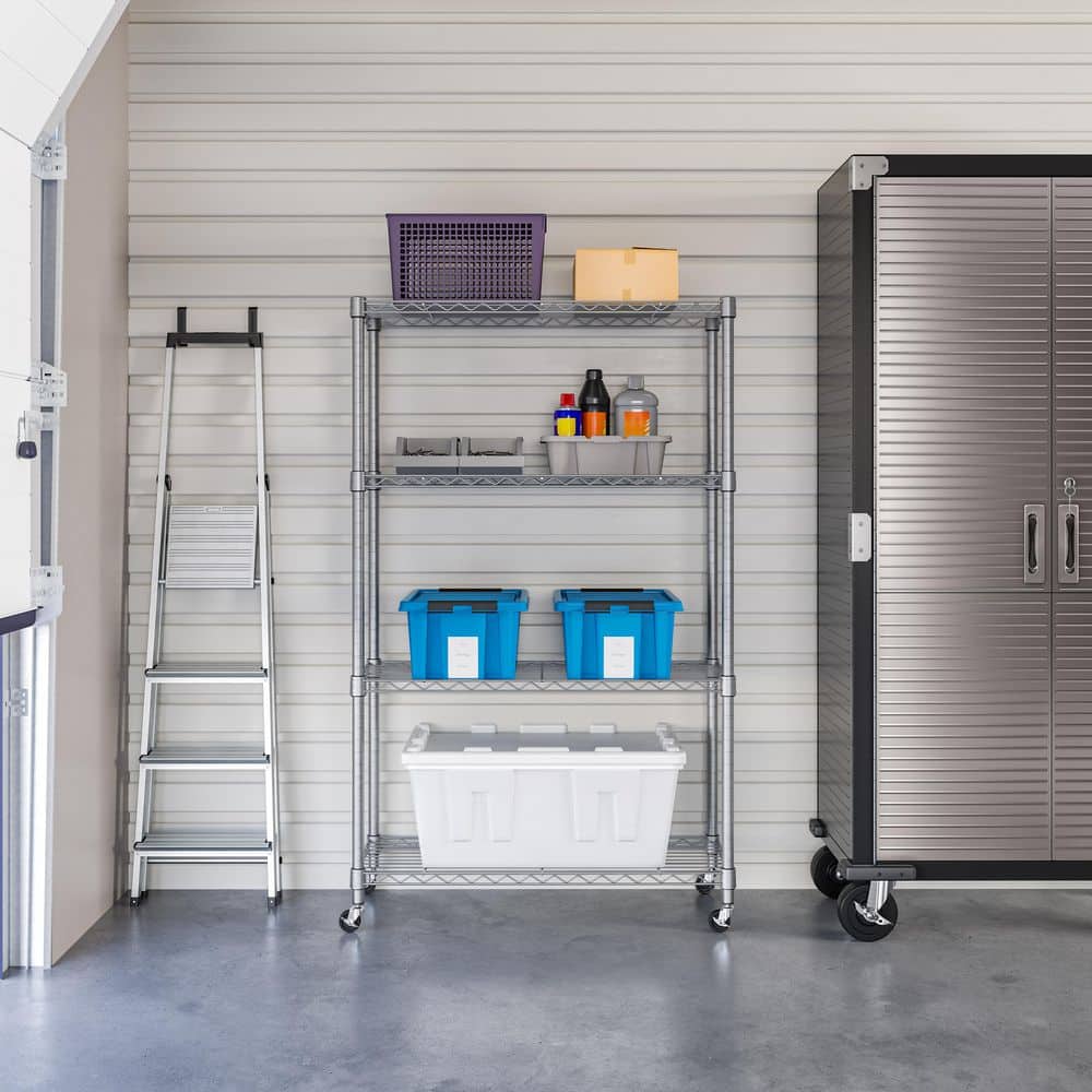 4-Tier Steel Wire Shelving System in Silver (36 in. W x 14 in. D x 56.5 in. H) - Hercitys