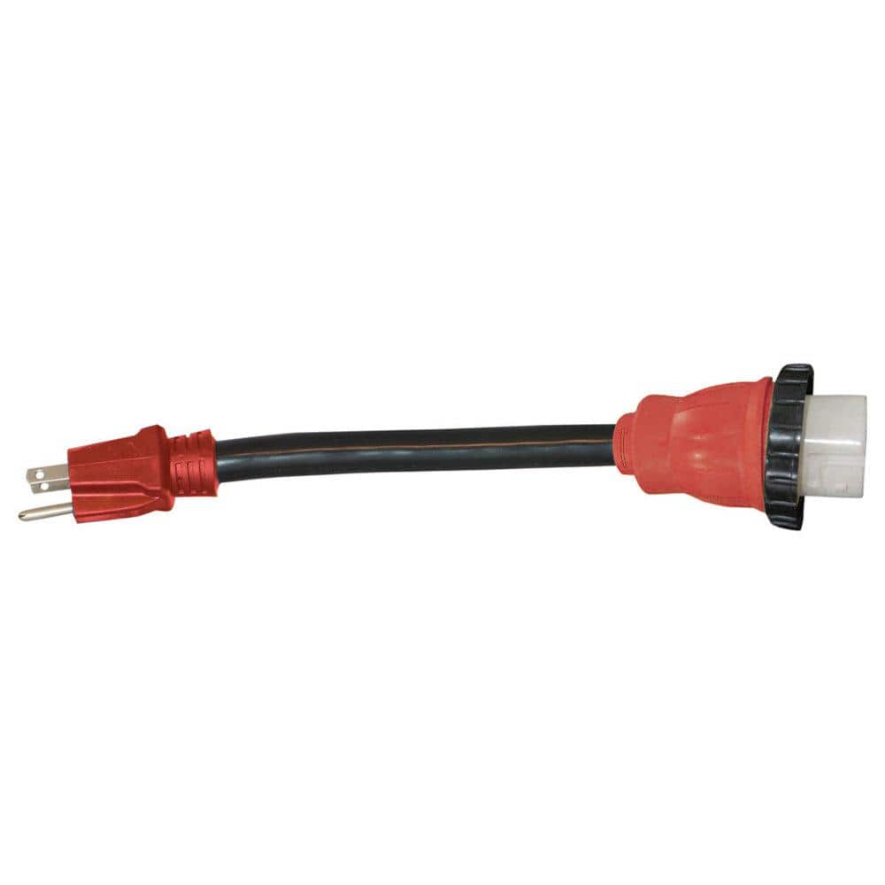 12 in. 15 Amp Male to 50 Amp Female Mighty Cord Detachable Locking Adapter in Red (Bulk) - Hercitys