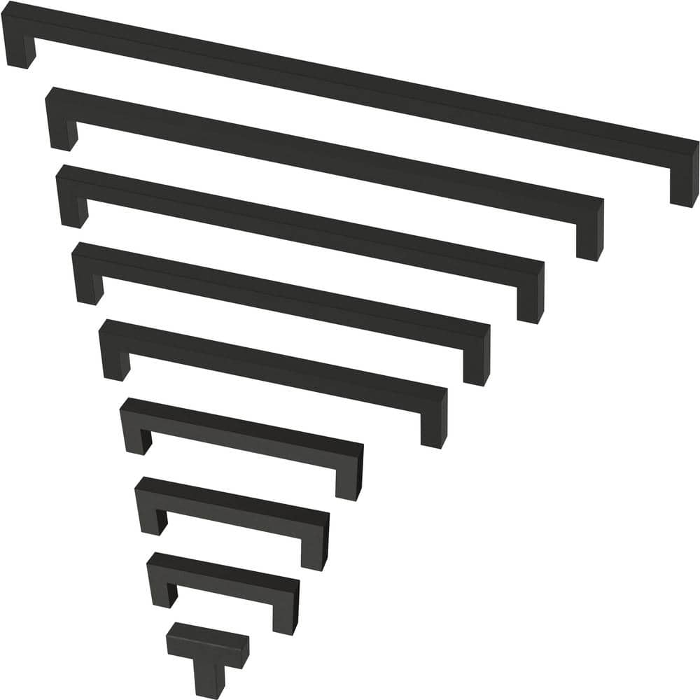 10-Pack Simple Modern Square 3-3/4 in. (96 mm) Modern Matte Black Cabinet Drawer Pulls - Hercitys