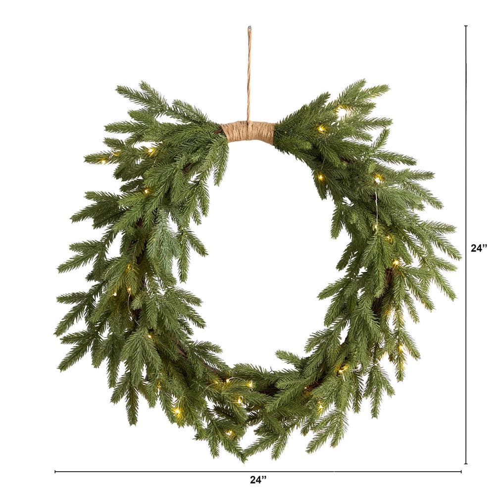 24 in. Prelit Holiday Pine Artificial Christmas Wreath Cascading - Hercitys
