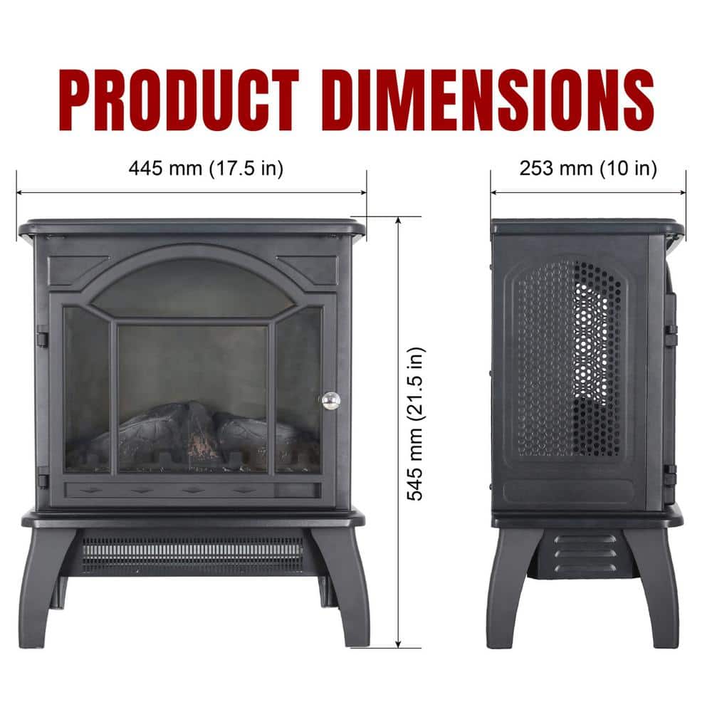 1500-Watt Antique Black 3D Electric Infrared Quartz Space Heater Stove with Remote Control and Auto Shut Off - Hercitys