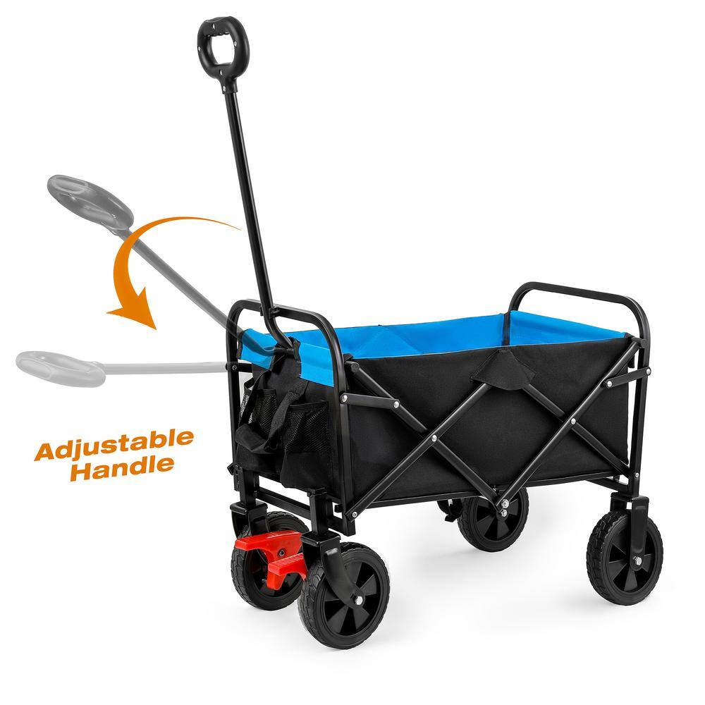 1.8 cu. ft. Blue Black Metal Mini Folding Garden Cart with Two Brakes and Tow Cup Holders - Hercitys