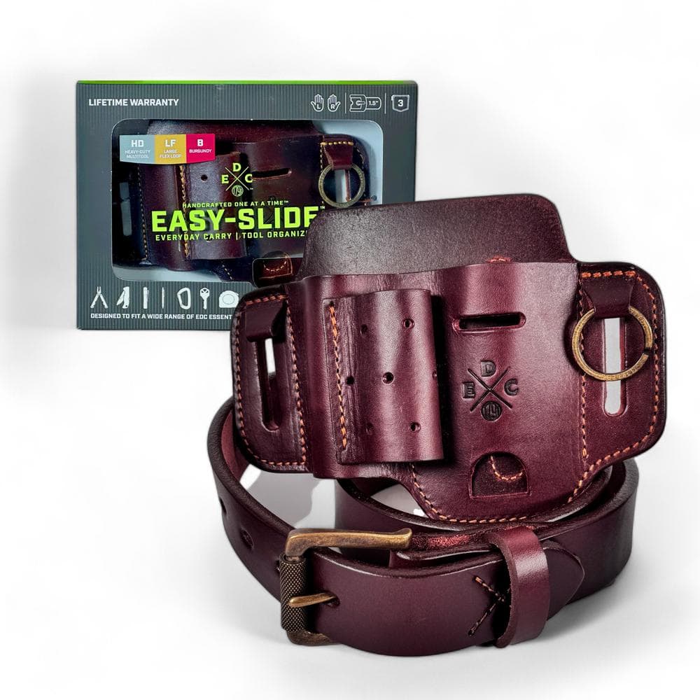 1.5 in. Work Belt Size 48 Burgundy with Heavy-Duty Easy-Slide Large Flex EDC Tool Organizer - Hercitys