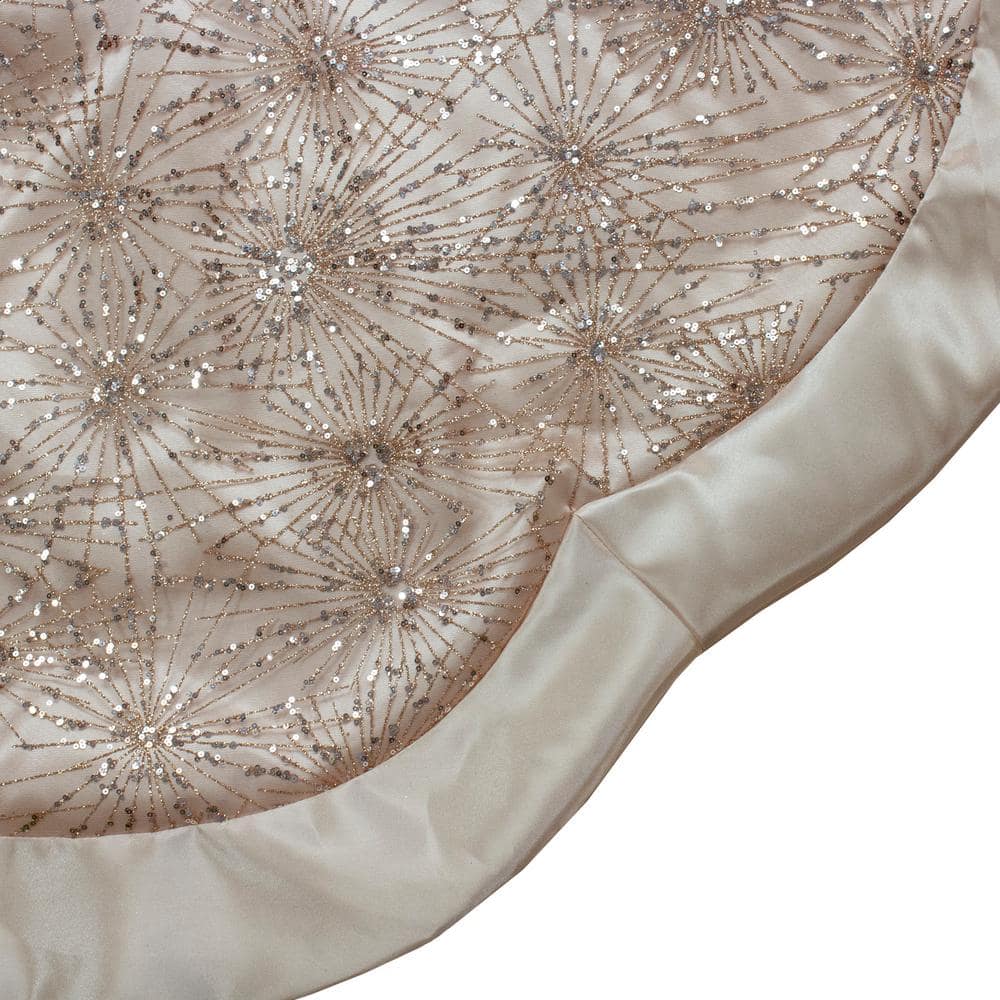 48 in. Gold Sequins and Glitter Satin Border Christmas Tree Skirt - Hercitys